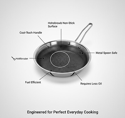 Granny Kitchen Triply Stainless Steel Honeycomb Fry Pan | Non-Stick Hex Surface