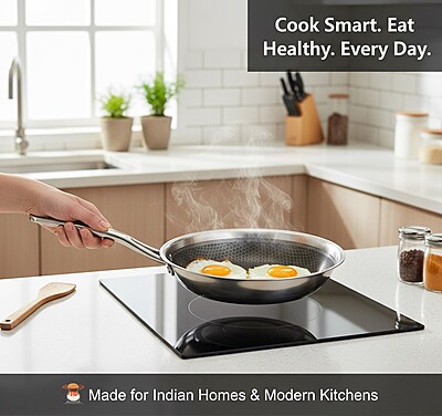 Granny Kitchen Triply Stainless Steel Honeycomb Fry Pan | Non-Stick Hex Surface