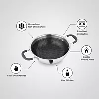 Granny Kitchen Triply Stainless Steel Honeycomb Non-Stick Kadai | Induction & Gas Compatible