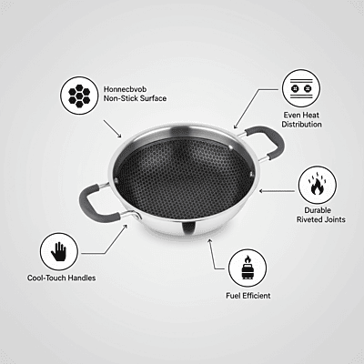 Granny Kitchen Triply Stainless Steel Honeycomb Non-Stick Kadai | Induction & Gas Compatible