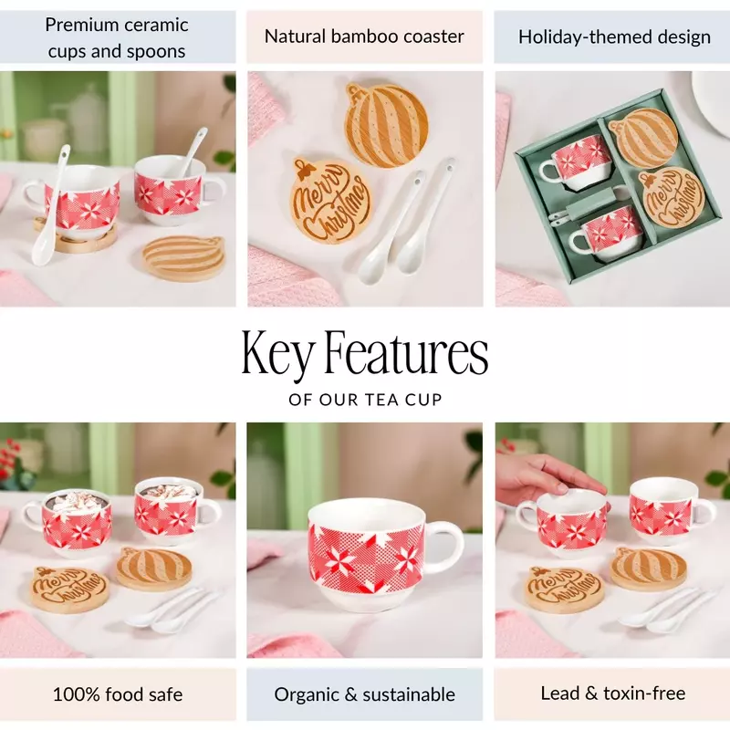 Hot Chocolate Cup Spoon And Coaster Gift Set Of 6