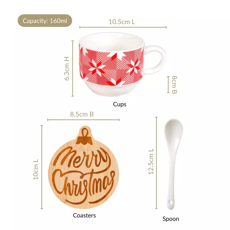 Hot Chocolate Cup Spoon And Coaster Gift Set Of 6