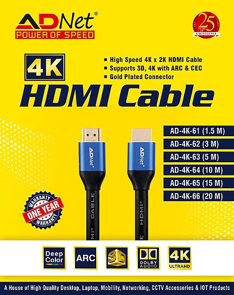 4K Ultra HD HDMI High Speed Male To Male 2160P Resolution Cable 20 Meter
