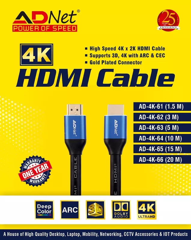 4K Ultra HD HDMI High Speed Male To Male 2160P Resolution Cable 15 Meter