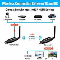 HDTV Wireless HDMI Extender 50M | 1080P Full HD 60Hz WiFi HDMI Transmitter & Receiver | Plug & Play | Type-C Powered For Laptop, TV, Projector HDTV Wireless HDMI Extender 50M | 1080P Full HD 60Hz WiFi HDMI Transmitter & Receiver | Plug & Play | Type-C Powered For Laptop, TV, Projector
