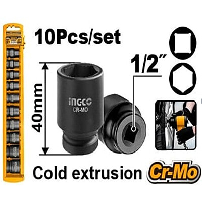 INGCO 10 Pcs 1/2" Impact Socket Set HKISSD12101 INGCO 10 Pcs 1/2" Impact Socket Set HKISSD12101