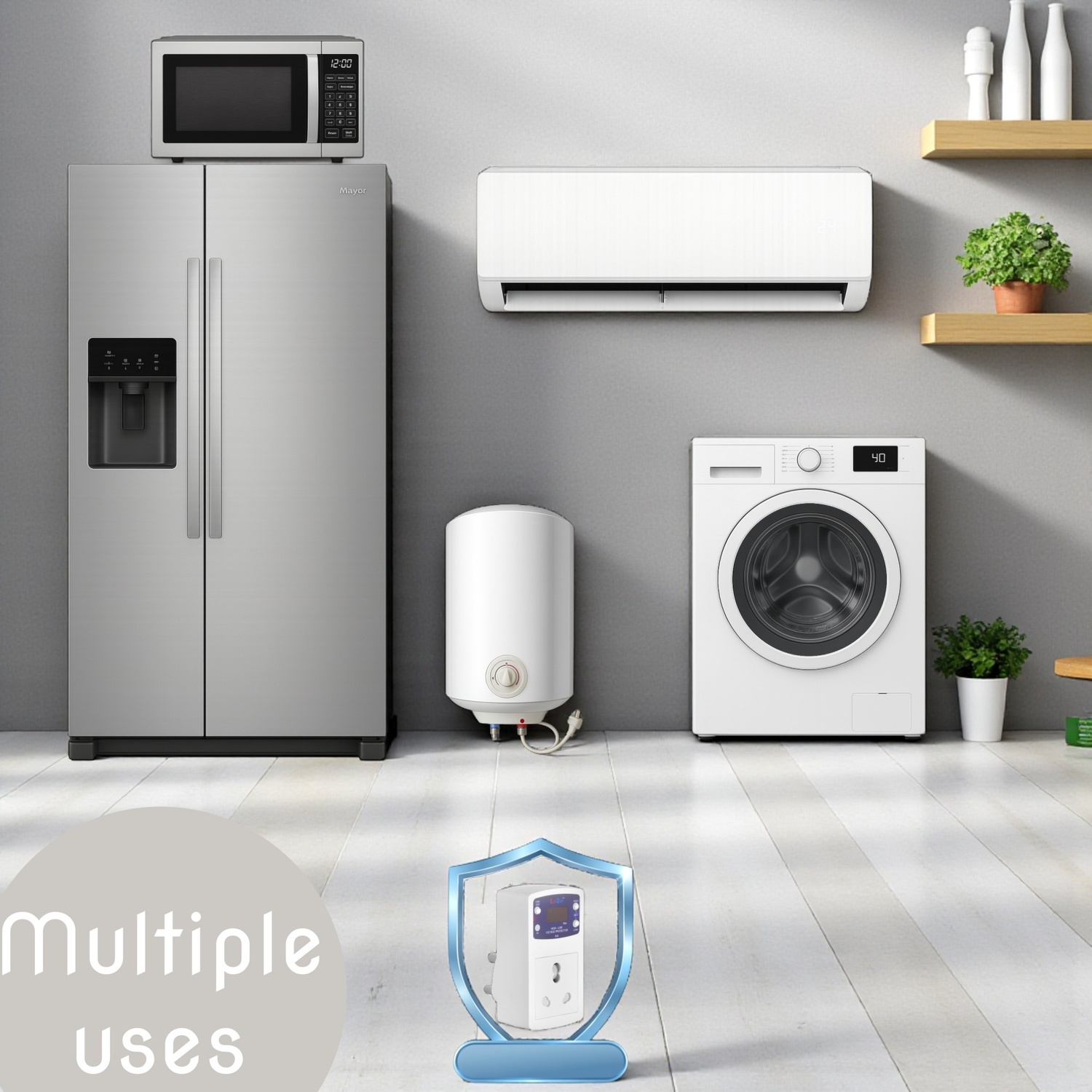 6 A Digital High, Low Voltage Cutoff/Protector Plug Socket,– 16AMP with Surge Protection