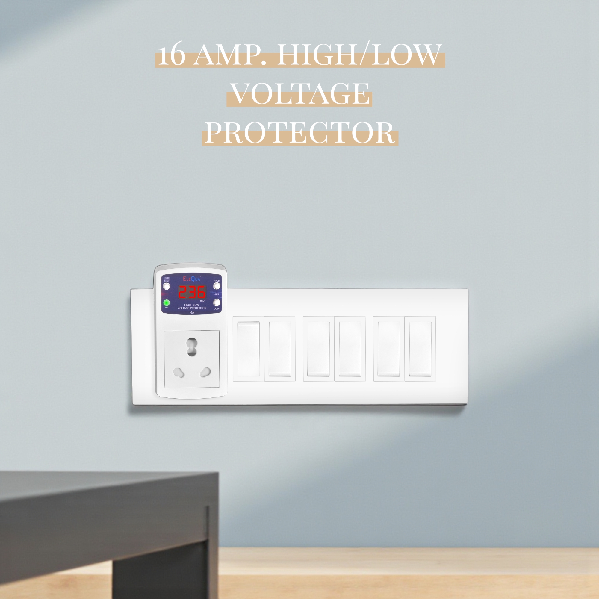 6 A Digital High, Low Voltage Cutoff/Protector Plug Socket,β 16AMP with Surge Protection