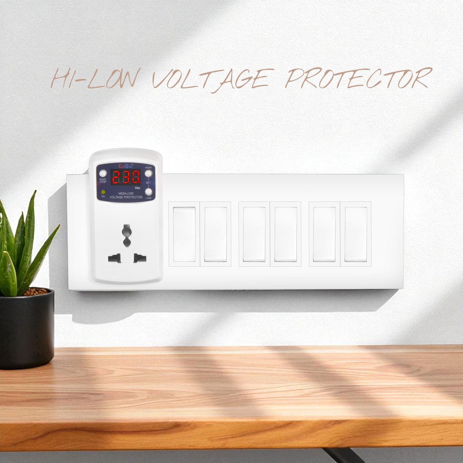 Digital High, Low Voltage Cutoff/Protector Plug Socket,– 6AMP With Surge Protection