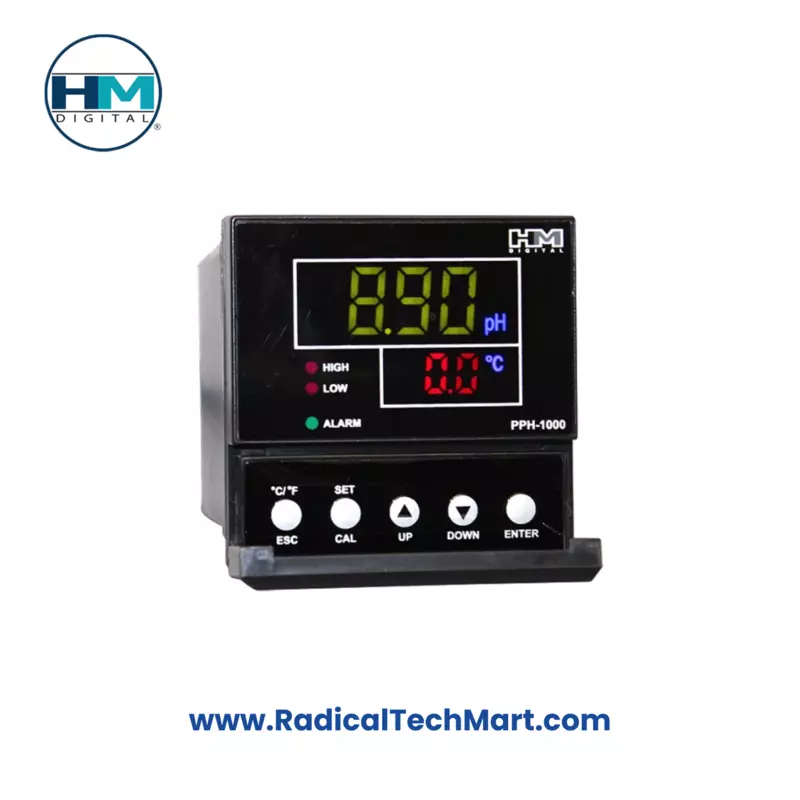 HM Digital PPH-1000 Single Line pH and Temp Controller – Front Display with Sensor