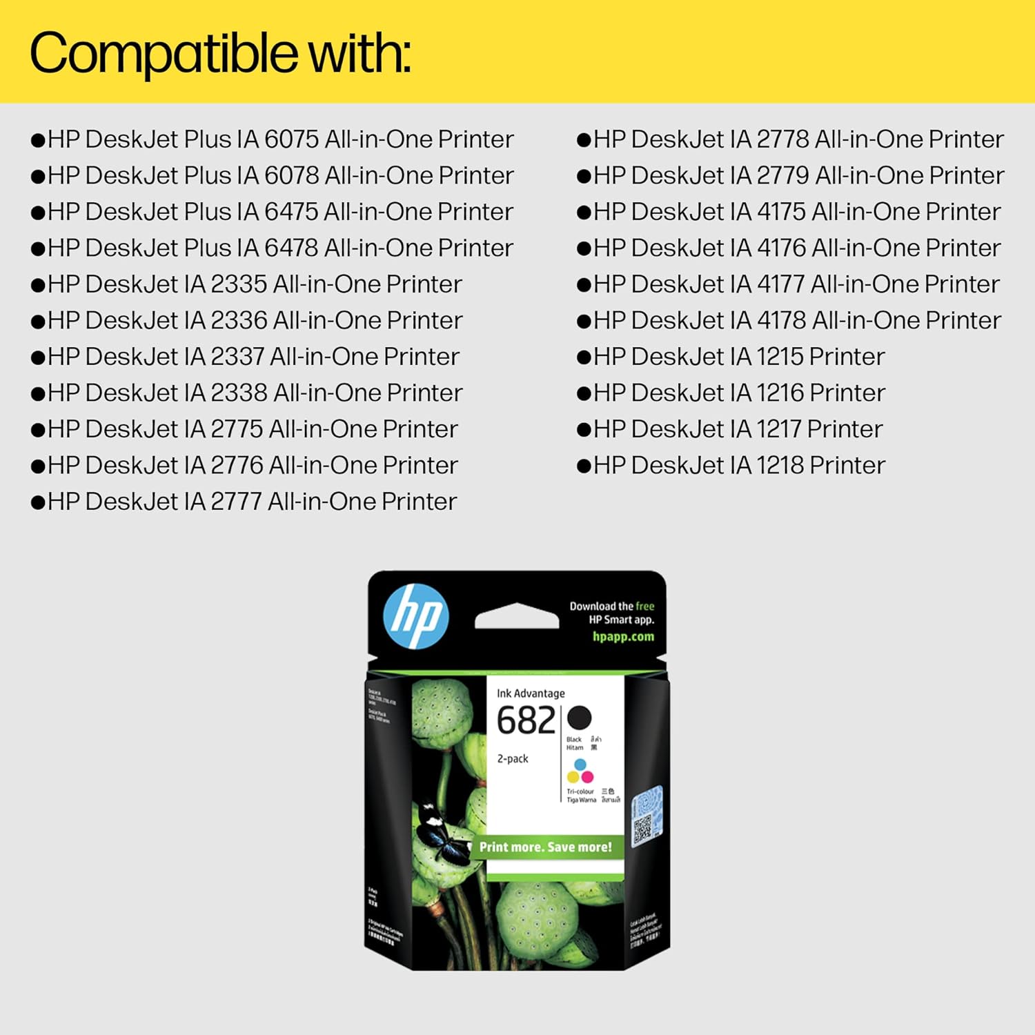 HP 682 Original Ink Advantage Cartridge For HP Desk Jet Plus IA 6475 AIO Printer