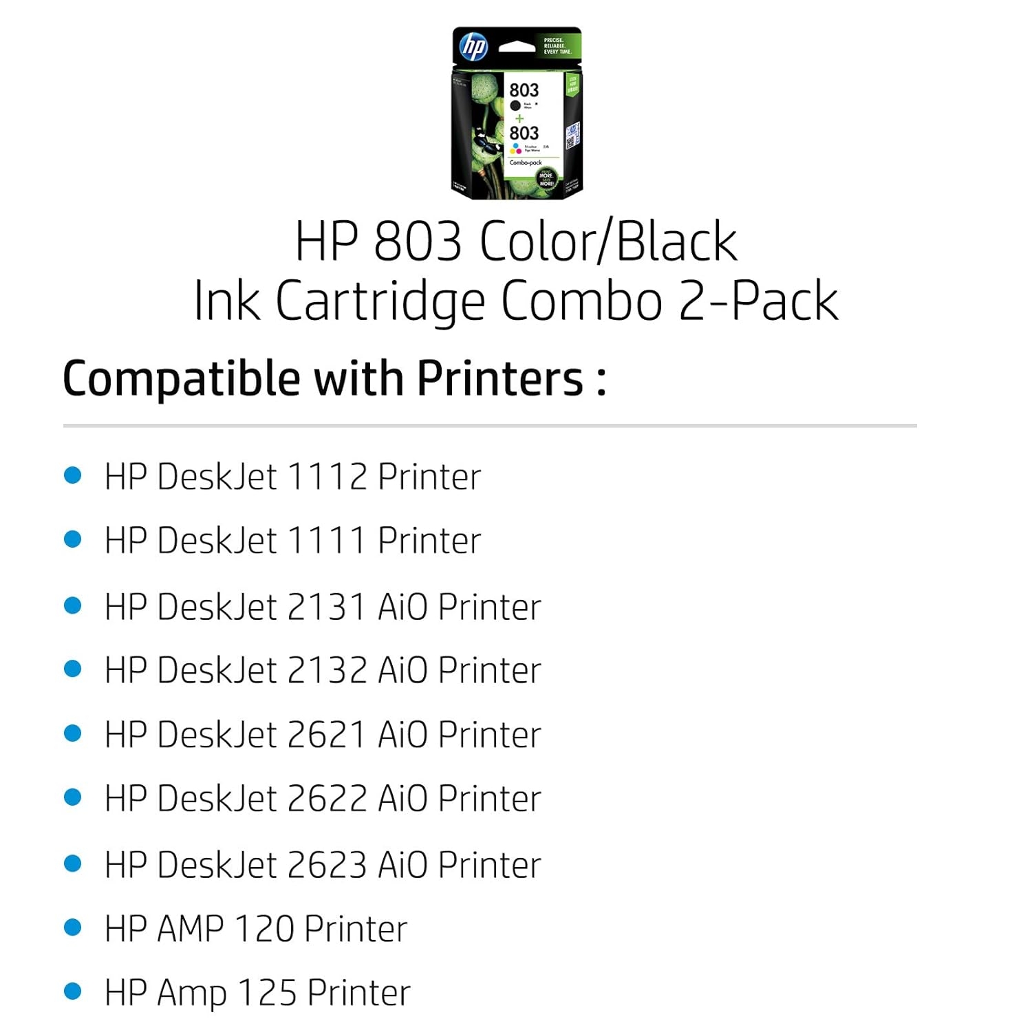 HP 803 Ink Cartridge For HP DeskJet All-in-One (2132, 2131, 2623, 2622, 2621), HP DeskJet (1112, 1111) Printers