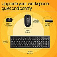 HP KM200 Wireless Mouse and Keyboard Combo, Full-Size Ergonomic Design, 3 Button and Built-in Scroll Wheel, 2.4 GHz Wireless connection HP KM200 Wireless Mouse and Keyboard Combo, Full-Size Ergonomic Design, 3 Button and Built-in Scroll Wheel, 2.4 GHz Wireless connection