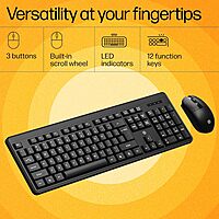 HP KM200 Wireless Mouse and Keyboard Combo, Full-Size Ergonomic Design, 3 Button and Built-in Scroll Wheel, 2.4 GHz Wireless connection HP KM200 Wireless Mouse and Keyboard Combo, Full-Size Ergonomic Design, 3 Button and Built-in Scroll Wheel, 2.4 GHz Wireless connection
