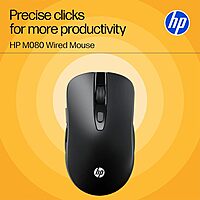HP M080 Wired Mouse (AB3C5AA) | 1600 DPI Optical Sensor, Ergonomic Design, Plug & Play USB Mouse HP M080 Wired Mouse (AB3C5AA) | 1600 DPI Optical Sensor, Ergonomic Design, Plug & Play USB Mouse