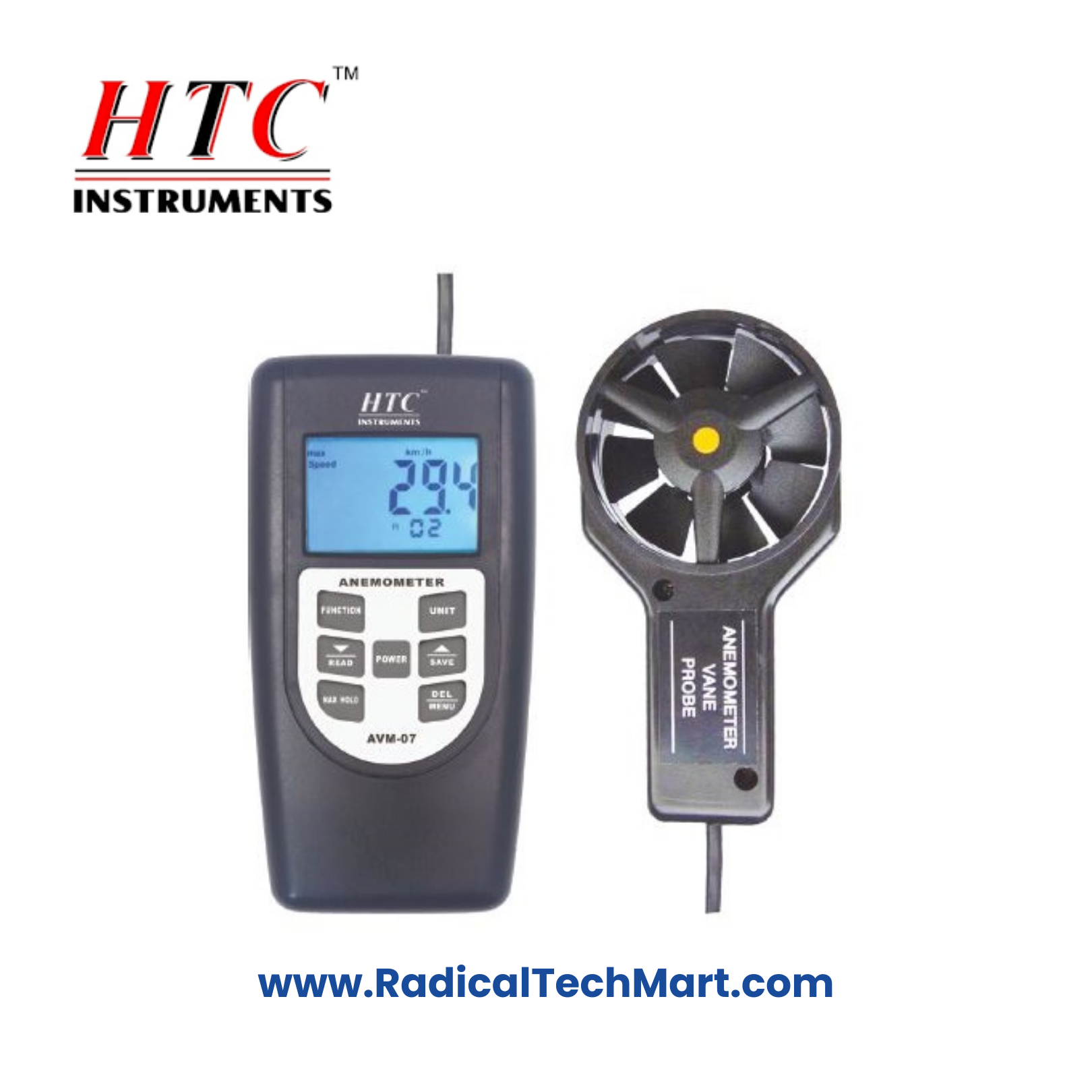 HTC AVM-07 Digital Anemometer with Sensor Probe and Hard Carrying Case