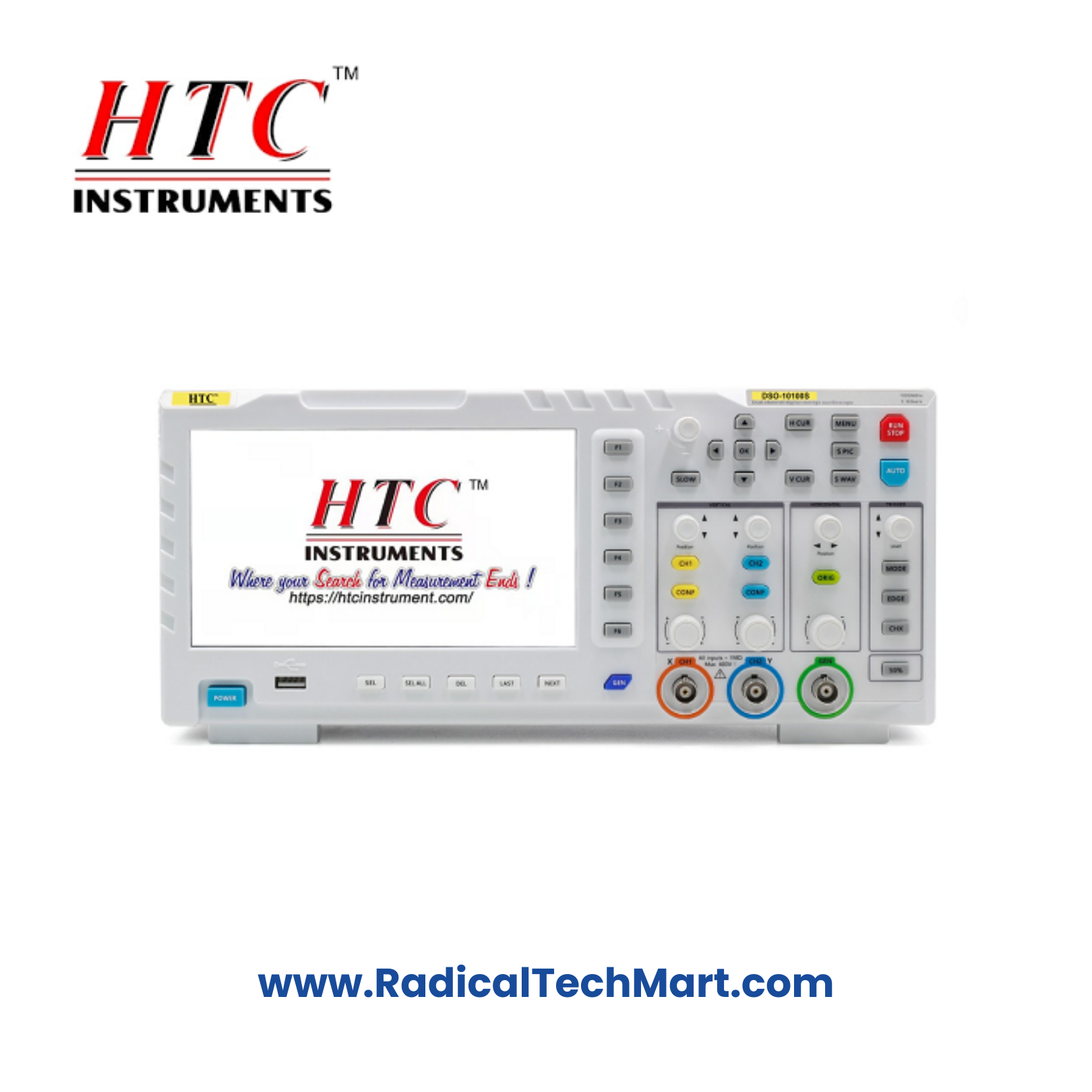 HTC DSO-10100S Digital Storage Oscilloscope Front View with Probes