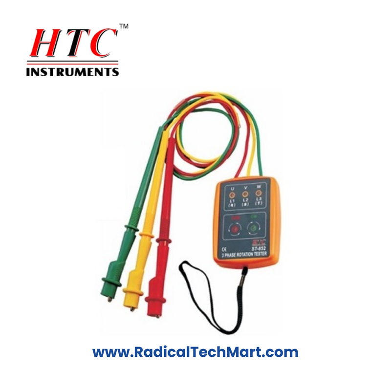 HTC ST-852 Phase Sequence and Open Phase Detector – Front View with Accessories