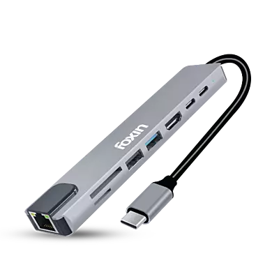 TYPE-C HUB FOXIN 8 IN 1 C-HUB 8 (RJ45+SD+TF+USB 2.0+USB 3.0+HDMI+TYPE-C+PD 100W)