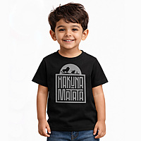 Kids Black Safari Graphic T-Shirt | No Worries Cotton Printed Tee