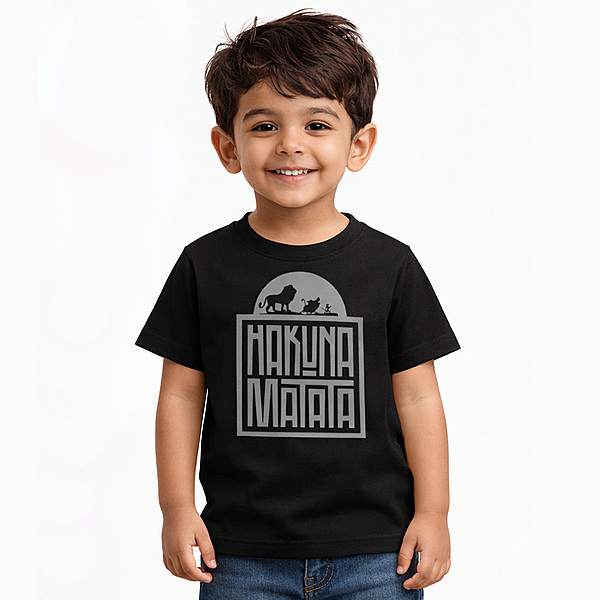 Kids Black Safari Graphic T-Shirt | No Worries Cotton Printed Tee
