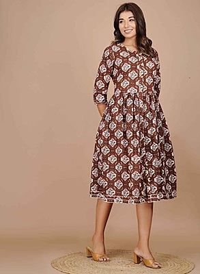 Hand Block Printed Dress Catalogue 1-Brown-1 Hand Block Printed Dress Catalogue 1-Brown-1