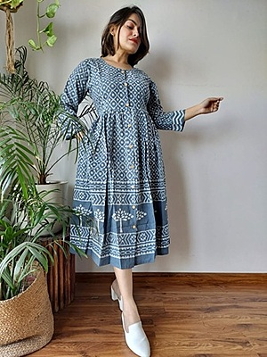 Hand Block Printed Dress Catalogue 2-Indigo-1