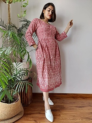 Hand Block Printed Dress Catalogue 2-Rust-1