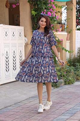 Hand Block Printed Skirt Top Set-Blue-2 Hand Block Printed Skirt Top Set-Blue-2