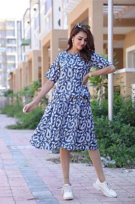 Hand Block Printed Skirt Top Set-Blue-3 Hand Block Printed Skirt Top Set-Blue-3