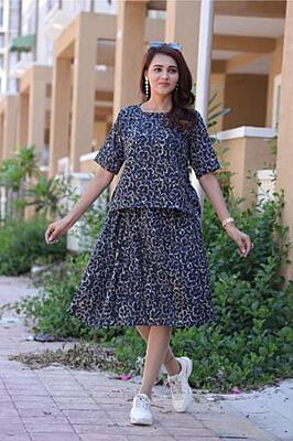 Hand Block Printed Skirt Top Set-Blue-4 Hand Block Printed Skirt Top Set-Blue-4