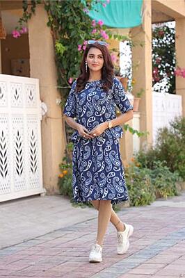 Hand Block Printed Skirt Top Set-Indigo-3 Hand Block Printed Skirt Top Set-Indigo-3
