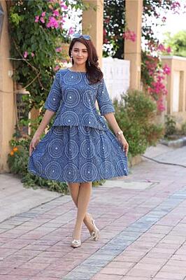 Hand Block Printed Skirt Top Set-Indigo-4 Hand Block Printed Skirt Top Set-Indigo-4