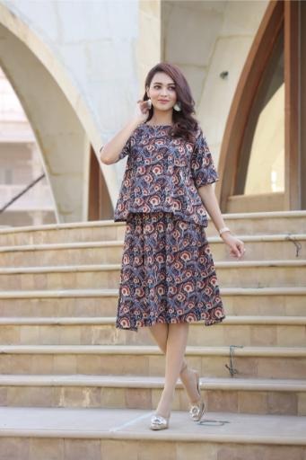 Hand Block Printed Skirt Top Set-Rust-1 Hand Block Printed Skirt Top Set-Rust-1