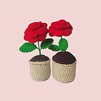 Handknitted Crochet Red Rose Pot