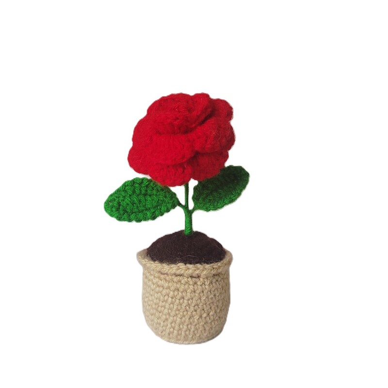 Handknitted Crochet Red Rose Pot