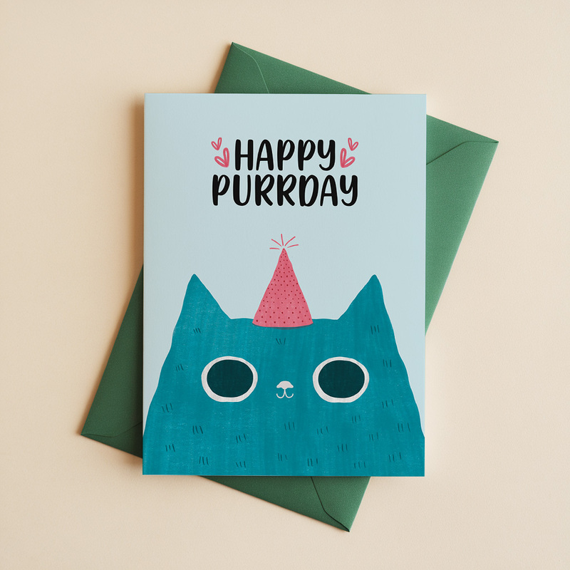 Happy Purrday I A Purrfect Cat themed Birthday Card