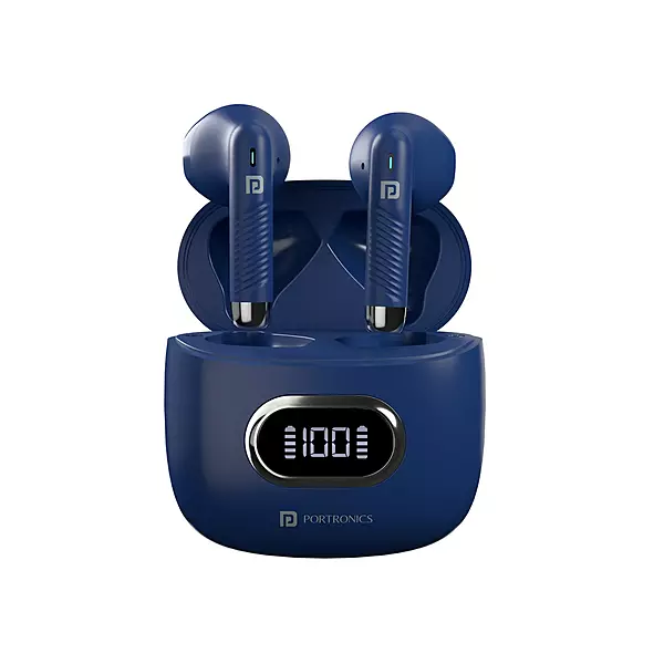 Portronics Harmonics Twins S9 TWS Earbuds – 30 Hour Playtime | Digital Display | Touch Control | 13mm Driver | Bluetooth 5.3 (Blue)