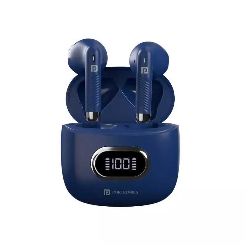 Portronics Harmonics Twins S9 TWS Earbuds – 30 Hour Playtime | Digital Display | Touch Control | 13mm Driver | Bluetooth 5.3 (Blue)