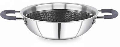 Granny Kitchen Triply Stainless Steel Honeycomb Non-Stick Kadai | Induction & Gas Compatible