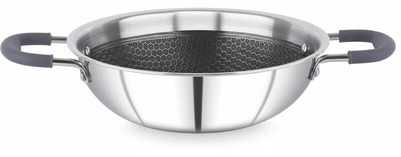 Granny Kitchen Triply Stainless Steel Honeycomb Non-Stick Kadai | Induction & Gas Compatible
