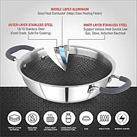 Granny Kitchen Triply Stainless Steel Honeycomb Non-Stick Kadai | Induction & Gas Compatible