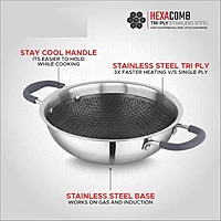 Granny Kitchen Triply Stainless Steel Honeycomb Non-Stick Kadai | Induction & Gas Compatible