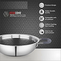 Granny Kitchen Triply Stainless Steel Honeycomb Non-Stick Kadai | Induction & Gas Compatible