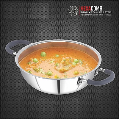 Granny Kitchen Triply Stainless Steel Honeycomb Non-Stick Kadai | Induction & Gas Compatible