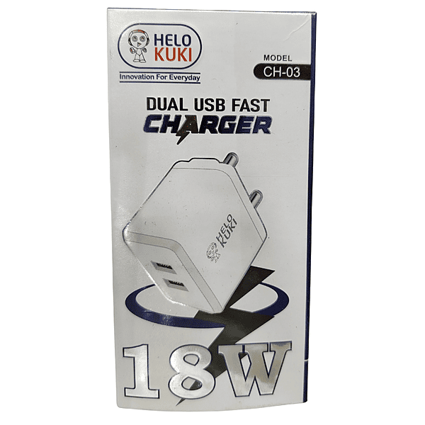 Hello Kuki Dual USB Fast Charger CH-03 – 18W Quick Charge | Compact Wall Adapter