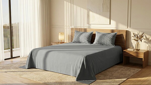 Soft Touch King Grey Solid Bedsheet With Zigzag Quilted Pillow Covers