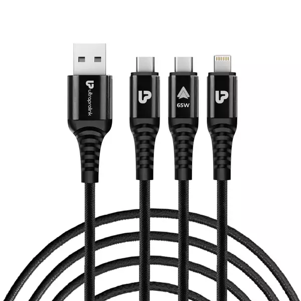 UltraProlink UL1236BLK-0150 - TrioLink 65 3 in 1 Cable with Car Play 65W, 1.5M
