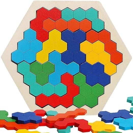 Hexagonal Wooden Tetris Brain Treaser