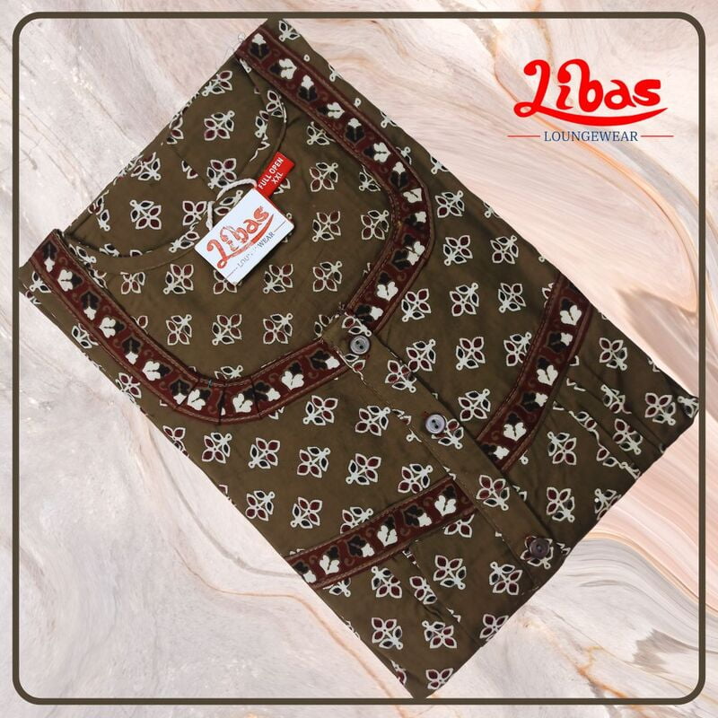 Jacko Bean Pure Cotton Full Front Open Nighty With Button Closure By Libas Loungewear - FOP207 Jacko Bean Pure Cotton Full Front Open Nighty With Button Closure By Libas Loungewear - FOP207